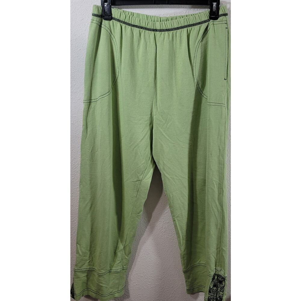 Produce Company Lime Green Pull On Pants XL Lightweight Stretchy Elastic Waist